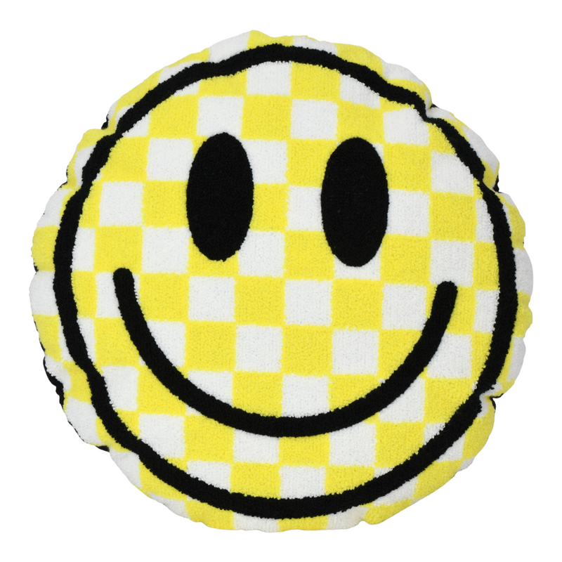 Yellow Checkerboard Smiley Pillow