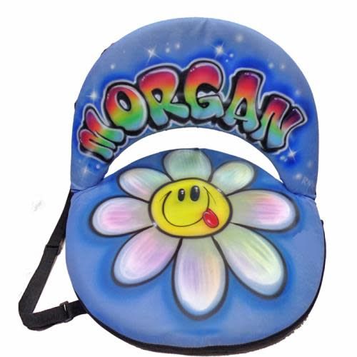 Smiley Flower Airbrushed Ground Chair camp chair – airbrushed art – portable, low-profile seating.