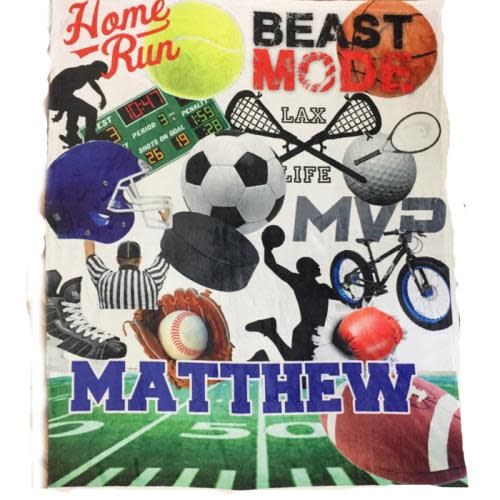 Boy Sports Collage Camp Fuzzy Blanket – Soft, Washable Camp Bedding