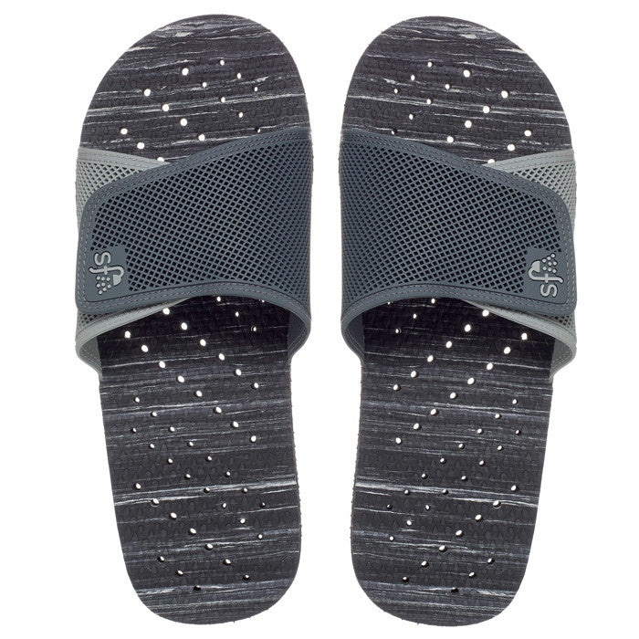 Black and Gray Stripe Showaflop Slides - Bee Bee Designs
